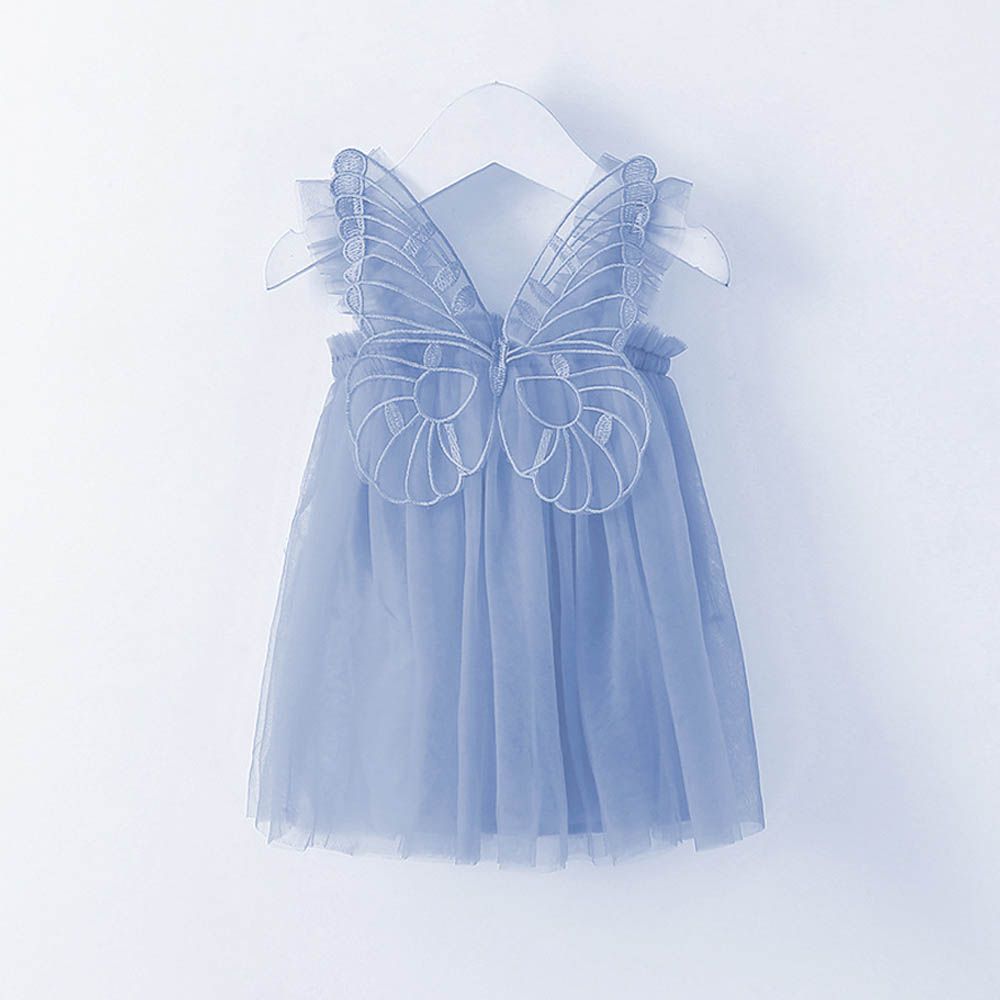 甜美木耳邊澎澎紗裙洋裝-蝴蝶-灰藍