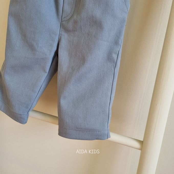 韓國 AIDA - 鬆緊腰純色直筒長褲-天藍
