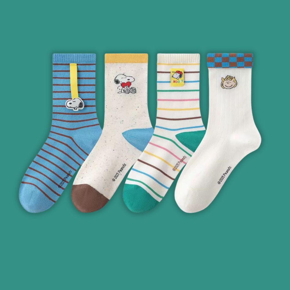 SNOOPY繽紛樂園中筒棉襪 (Free Size (腳長22 cm+))-5 雙一組