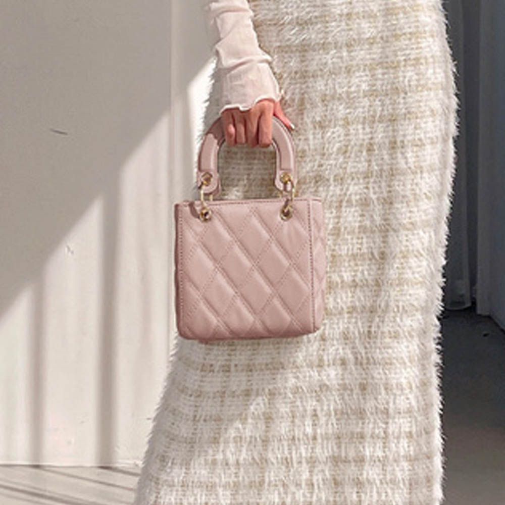 2way鏈條絎縫時尚小方包-深粉紅 (F)