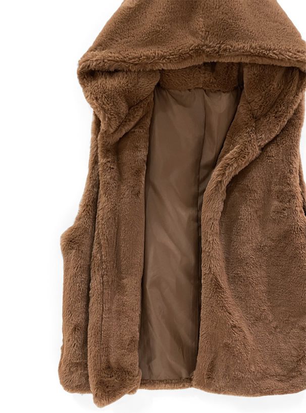 日本 GRL - 毛絨連帽背心x泡泡壓紋鋪棉外套兩件組-米杏 (F)