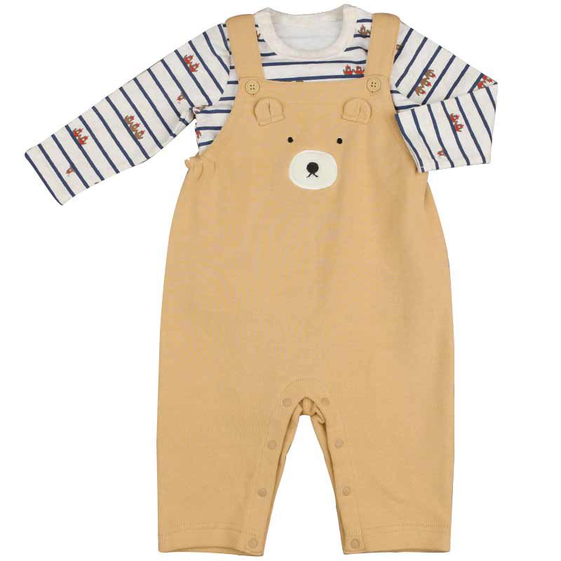 akachan honpo - 男吊帶褲+T恤-淺卡其色