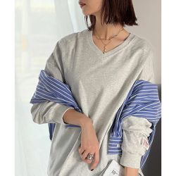 日本 Classical Elf - Java 簡約顯瘦V領長袖上衣-燕麥灰