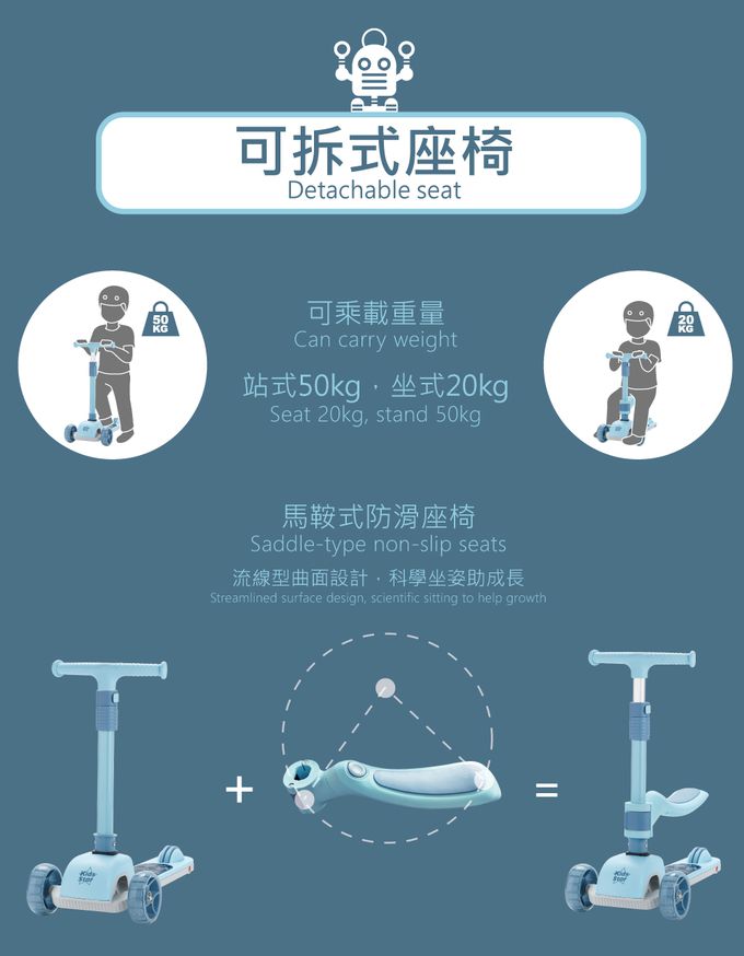 Kids Star - 二合一兒童滑板車-粉色