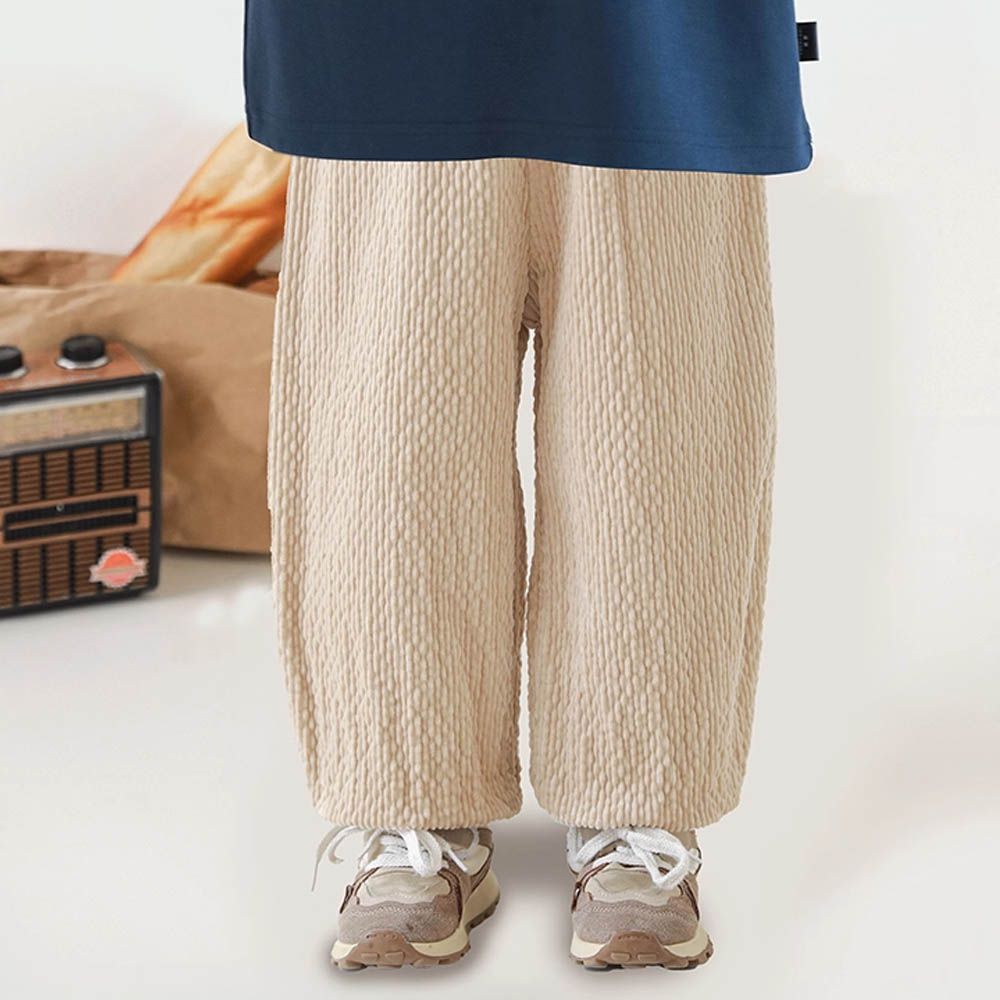 彈力泡泡燈芯絨休閒長褲-杏色