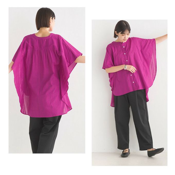 日本 OMNES - 100%印度棉 大寬袖清爽襯衫-白