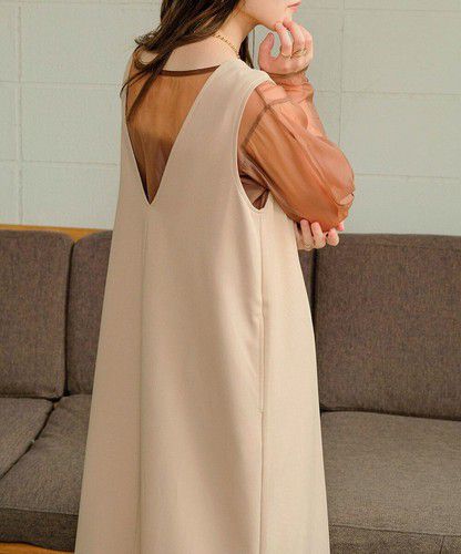 日本 Bou Jeloud - 簡約綁帶V領背心裙-冰河灰