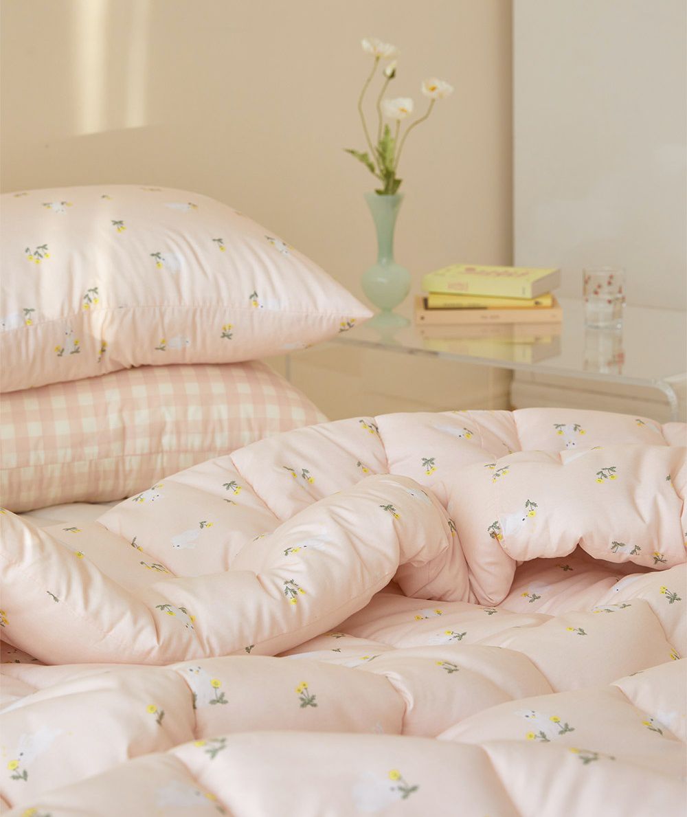 韓國 Maatila - 可水洗超細纖維桃皮感四季被-粉紅小兔