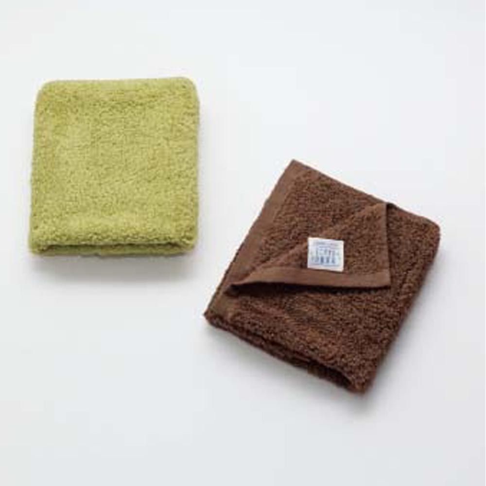 日本代購 - 日本製 柔撚5倍吸水力小方巾/毛巾2件組-果綠+可可 (33x40cm)