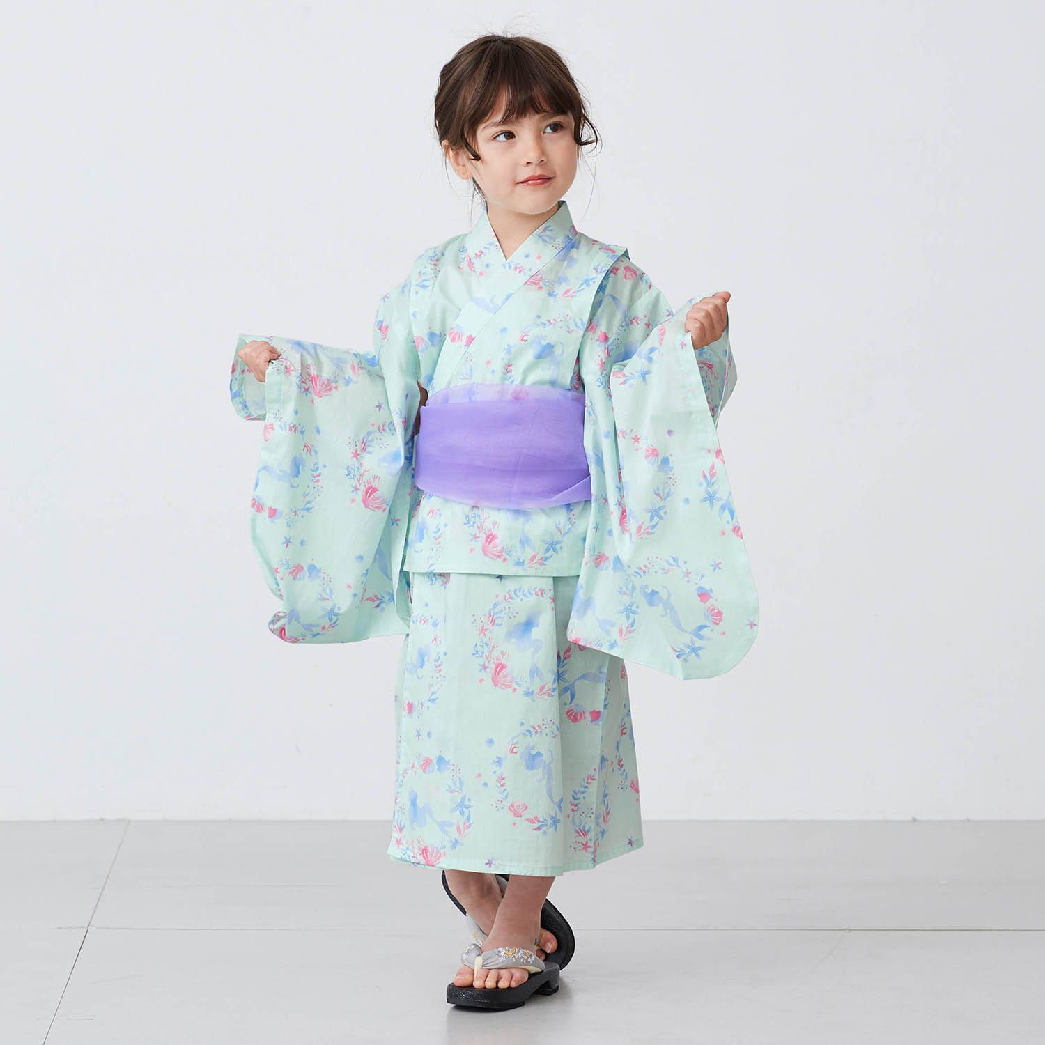 日本千趣會 - 迪士尼 可當洋裝穿的2 WAY浴衣組合-冰雪奇緣-水藍