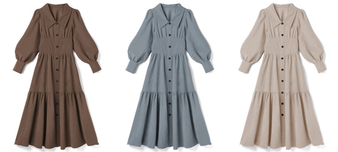 日本 GRL - 明星聯名 設計感層次蛋糕長袖翻領洋裝-深紅