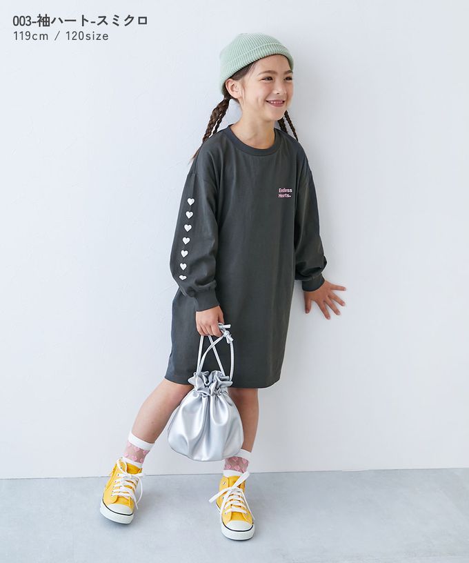 日本 devirock - 100%棉 定番印花休閒長袖洋裝-英文LOGO-紫