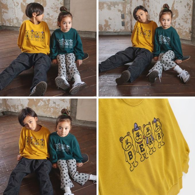 日本 BRANSHES - 百搭印花縮口長袖上衣-徽章LOGO-墨綠