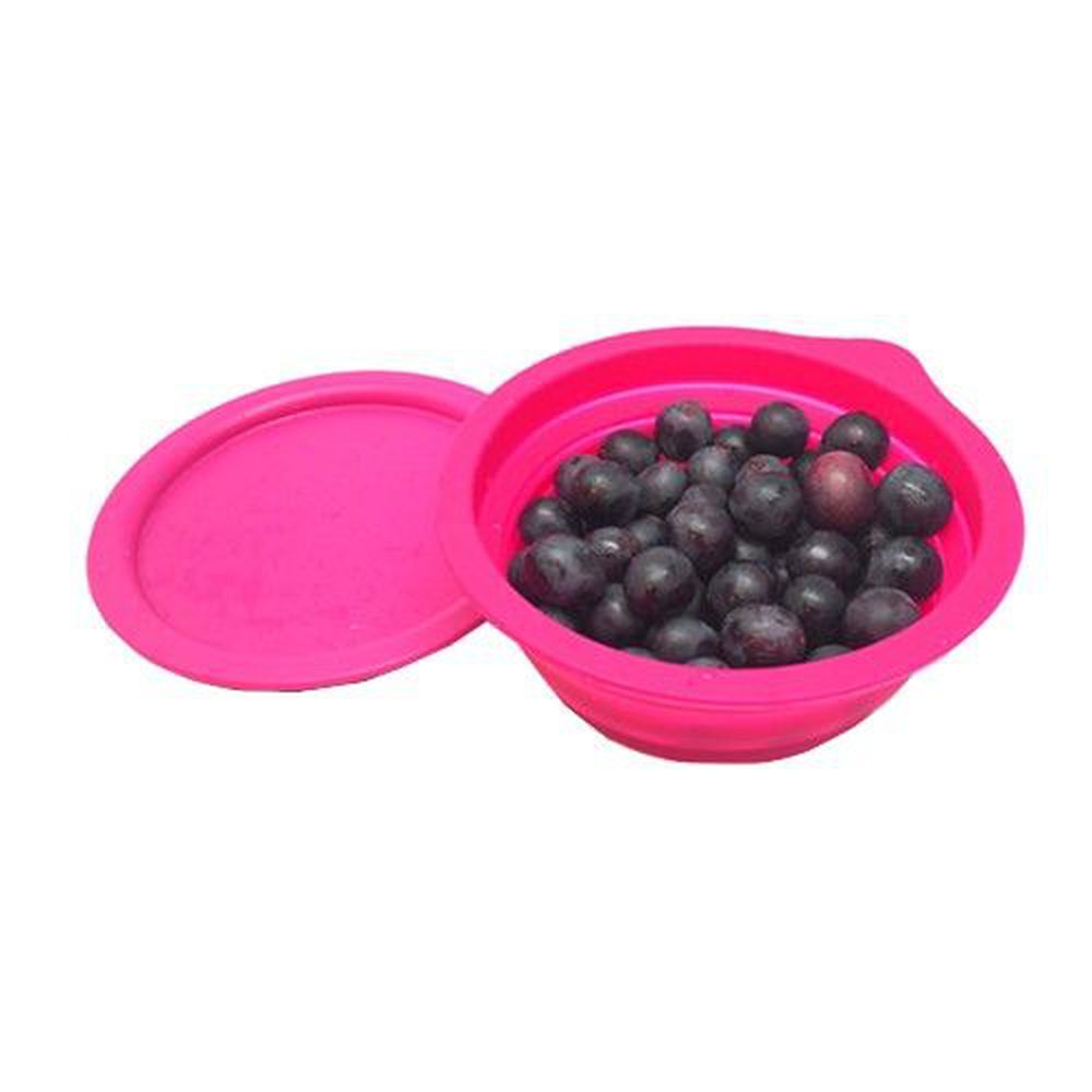 Lexngo - 矽膠摺疊水果盤連砧板-紫紅-20x20X8cm / 摺疊高 3.5cm