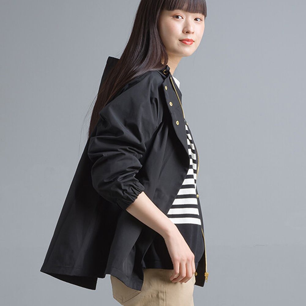 日本女裝代購 - 撥水加工機能風衣連帽外套-黑 (M)