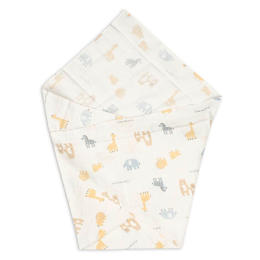 彈性紗布包巾-動物-白色 (100×100cm)