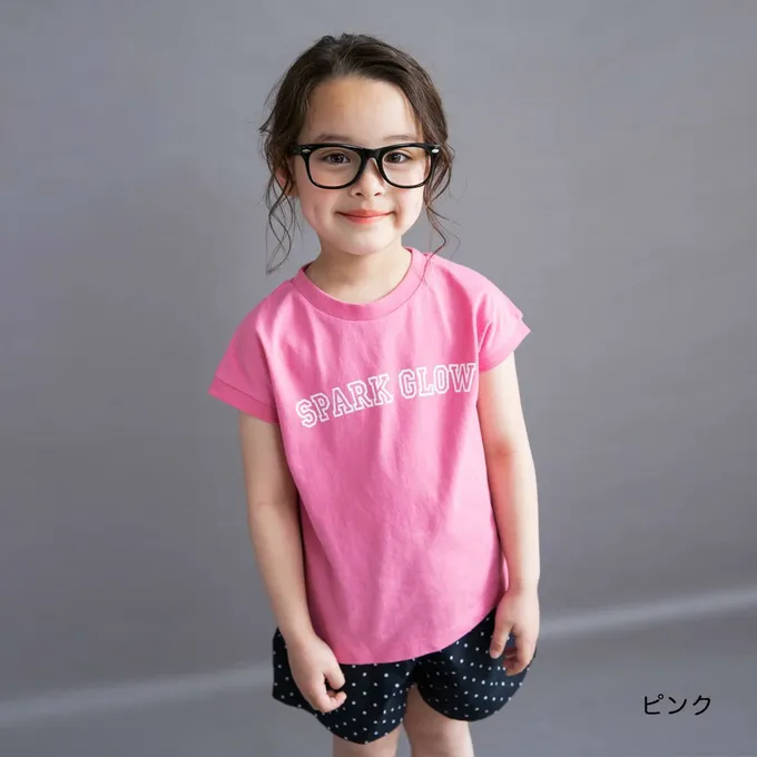 日本 BRANSHES - 100%棉 簡約風圓領法式袖上衣-方形英文-炭灰