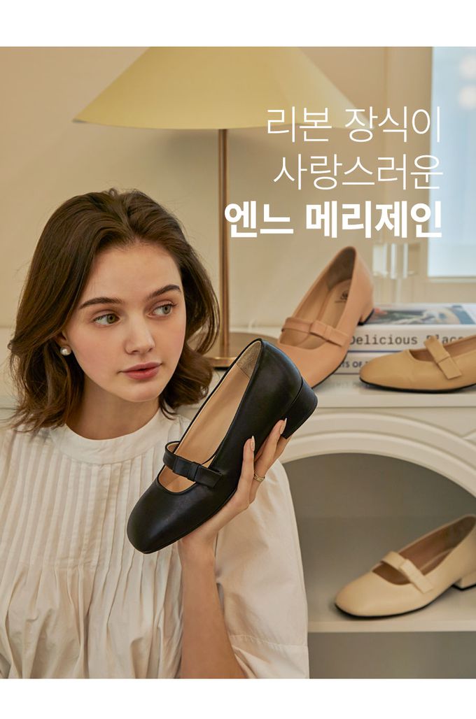 韓國 PINKELEPHANT - 繫帶蝶結瑪莉珍矮跟鞋(3cm)-粉