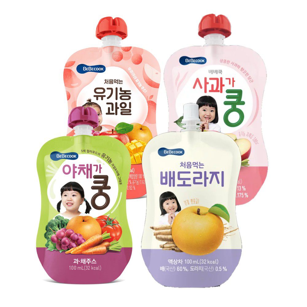 BEBECOOK 寶膳 - 智慧媽媽 嬰幼兒果汁全系列組-四入-桔梗雪梨汁12M*1+綜合果汁9M*1+綜合蔬果9M*1+蘋果紅蘿蔔7M*1