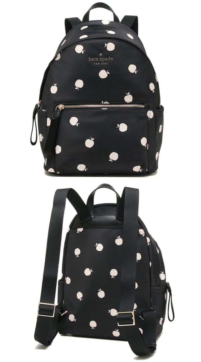 kate spade - 蘋果印花尼龍後背包-黑