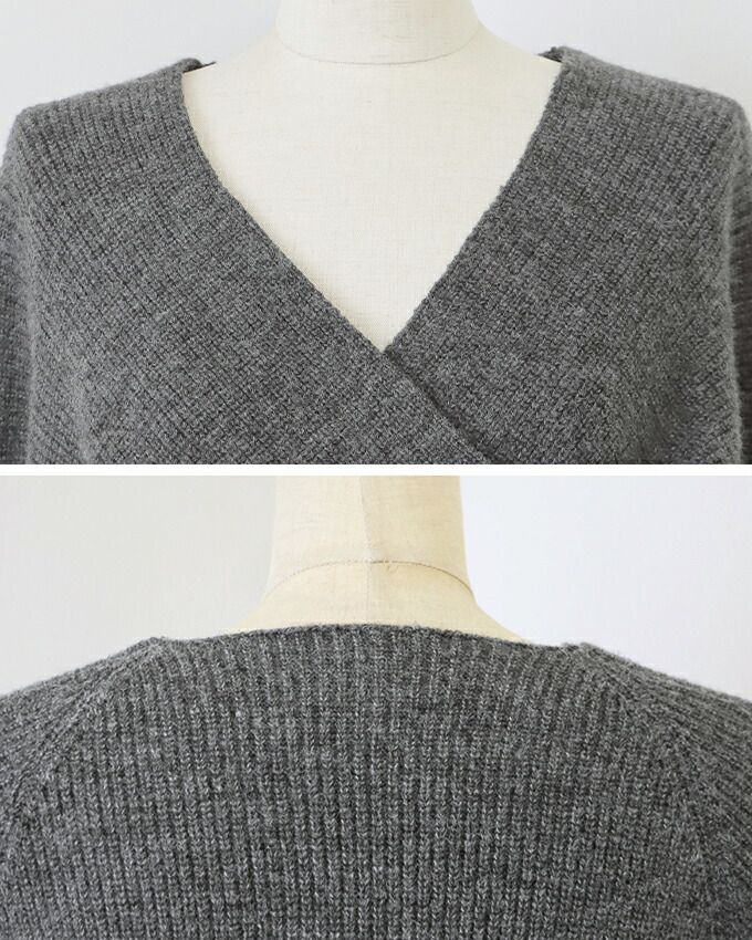 日本 BLUE EAST - 柔美交叉短版針織毛衣-淺灰