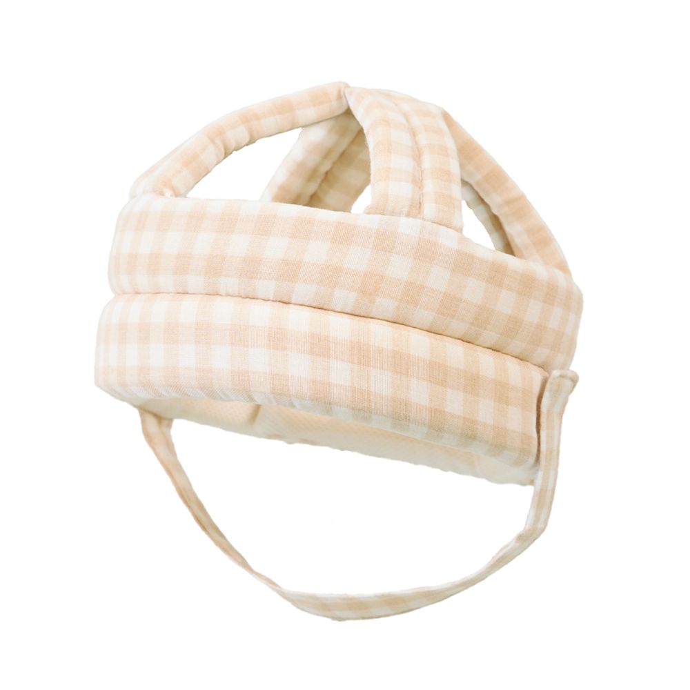 ibul防撞帽-格紋-淺卡其色 (頭圍：42～50cm深：13cm)