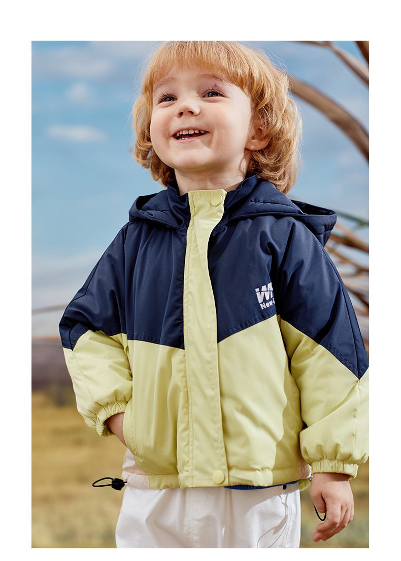 加厚連帽拼色羽絨外套-橘+綠