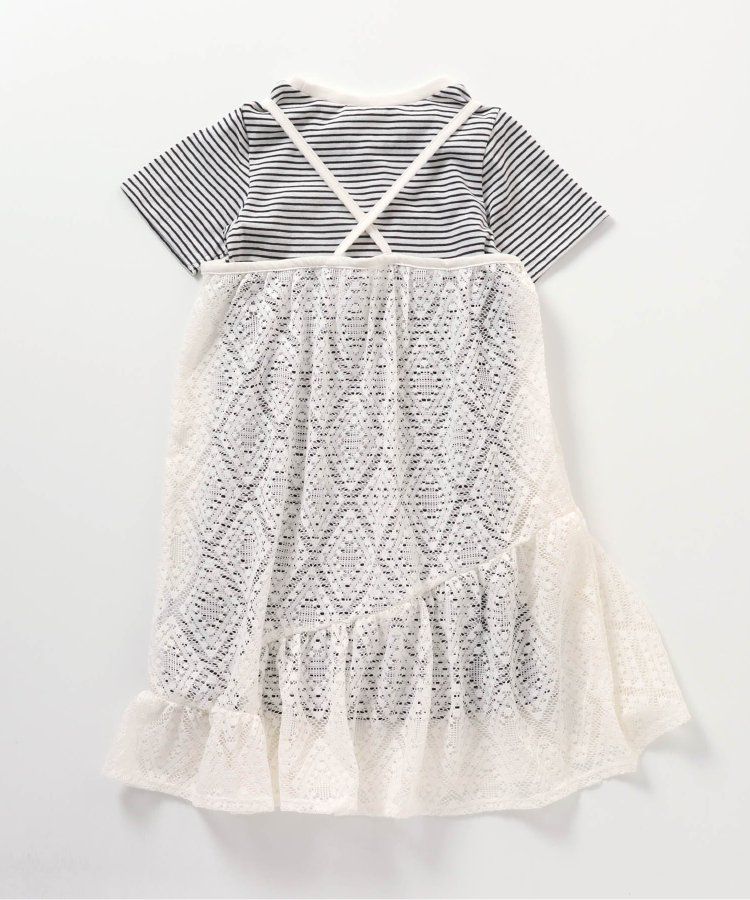 日本 apres les cours - 優雅蕾絲細肩帶洋裝(2件式)-條紋x白