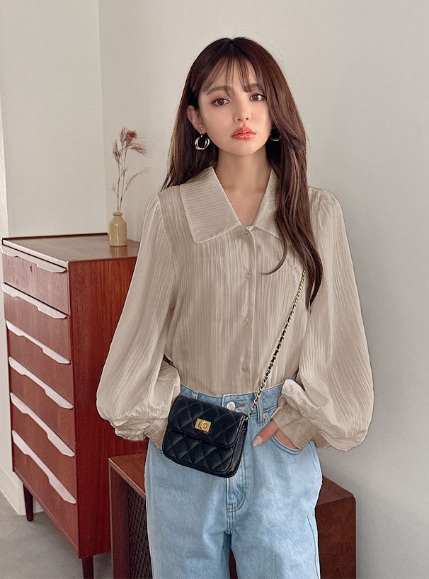 日本 GRL - 春日清新微透膚翻領襯衫-天使白 (F)