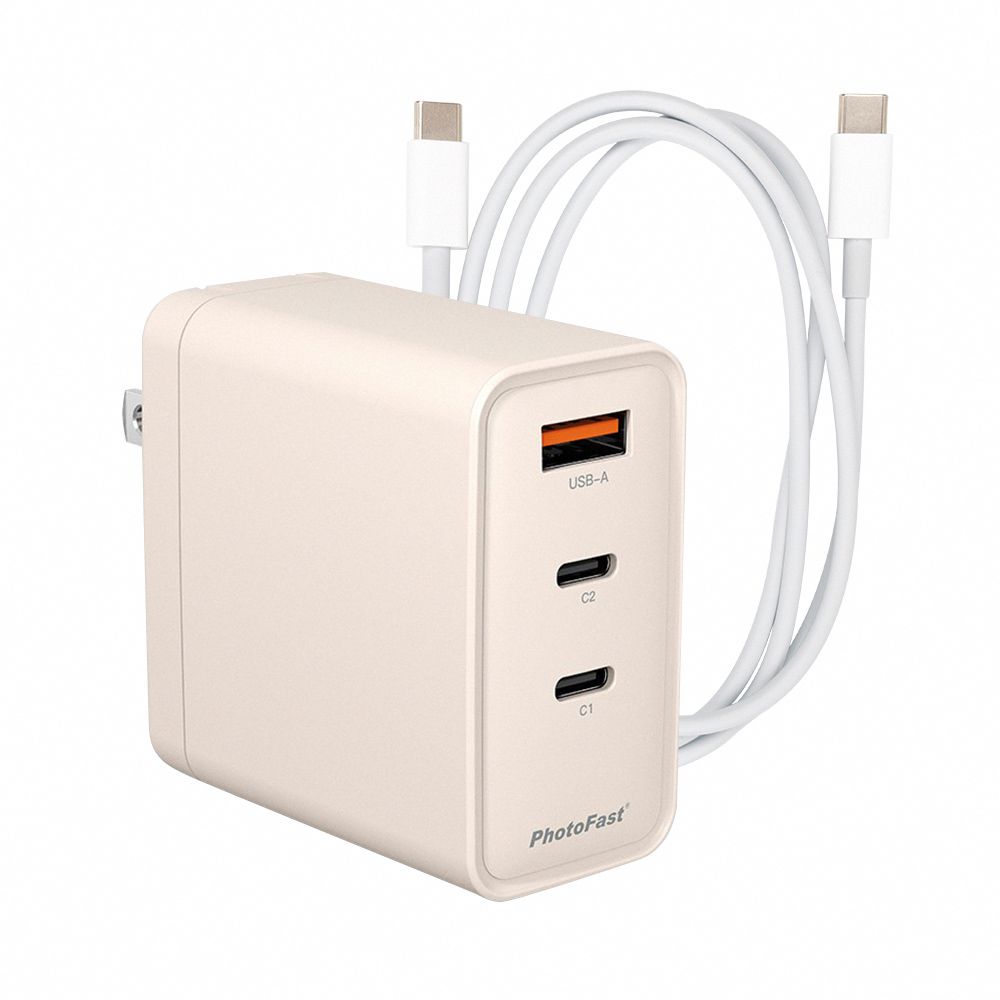 A1 Charge 65W GaN 氮化鎵三孔充電器 + 雙USB-C充電線-奶茶充電組