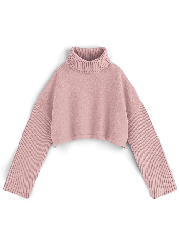 日本 GRL - 雜誌揭載 高領短版針織毛衣-奶油杏 (F)