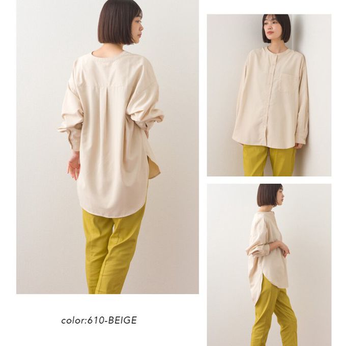 日本 OMNES - 柔滑科技棉 小立領長袖襯衫-芥末黃