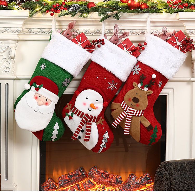 聖誕節造型襪子禮物袋-雪人-紅色