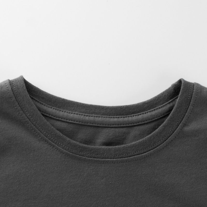 純棉圓領長袖上衣-英文字母-深灰色