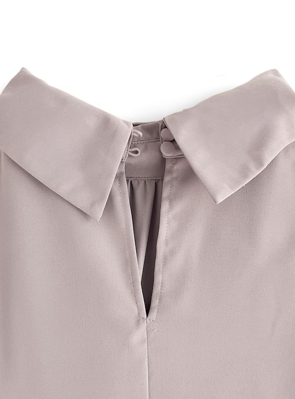 日本 GRL - 低調光澤蝴蝶結長袖上衣-煙燻粉 (F)