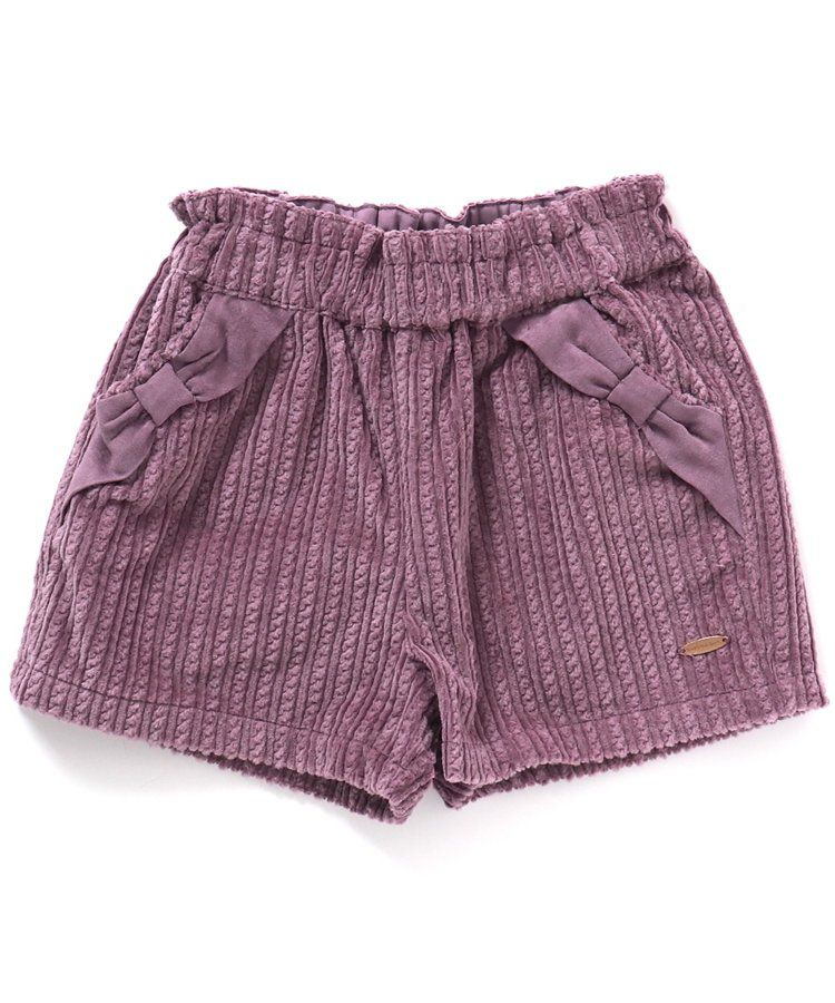 日本 apres les cours - 蝴蝶結口袋燈芯絨短褲-葡萄紫