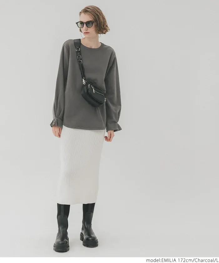 日本 COCA - 裏起毛甜美糖果袖長袖上衣-淺棕