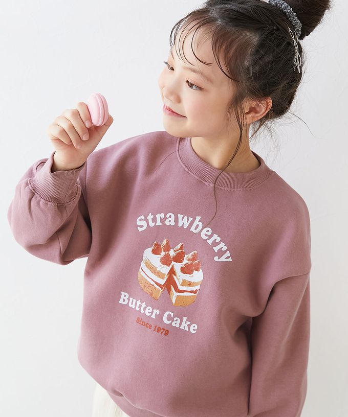 日本 devirock - 裏起毛女孩印花大學T-鬆餅-紫丁香