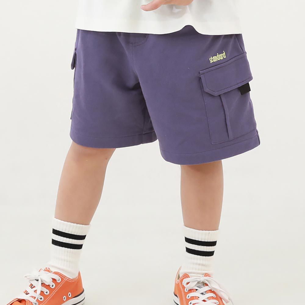 日本 devirock - 大口袋工裝純棉寬版短褲-深紫