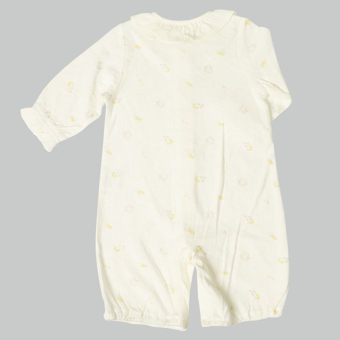 akachan honpo - 長袖蓬鬆有機棉連身衣-淺卡其色 (50～70cm)