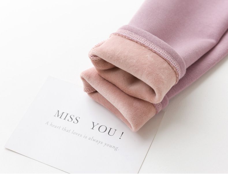 FANMOU - 溫暖加絨高腰內搭褲-淺灰色