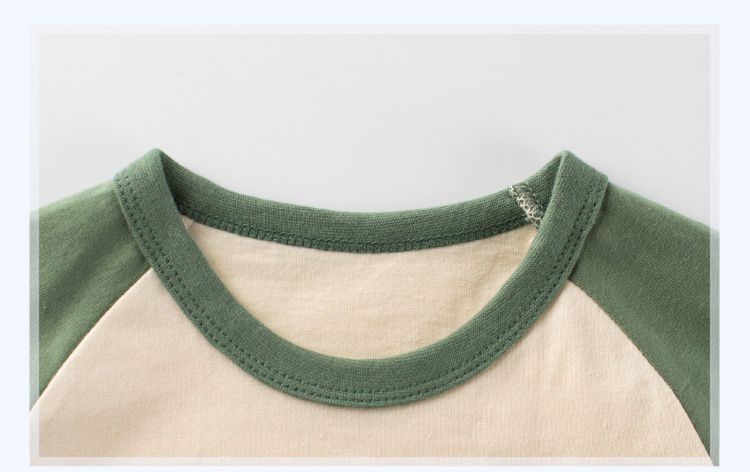 純棉圓領薄長袖上衣-可愛刺蝟-綠+杏