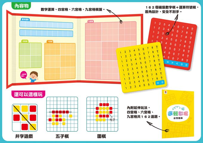 双美生活文創 - 磁性數獨 邏輯益智遊戲 四六九宮格+數字運算-內附磁吸數字、運算符號棋162個+數獨題庫1本