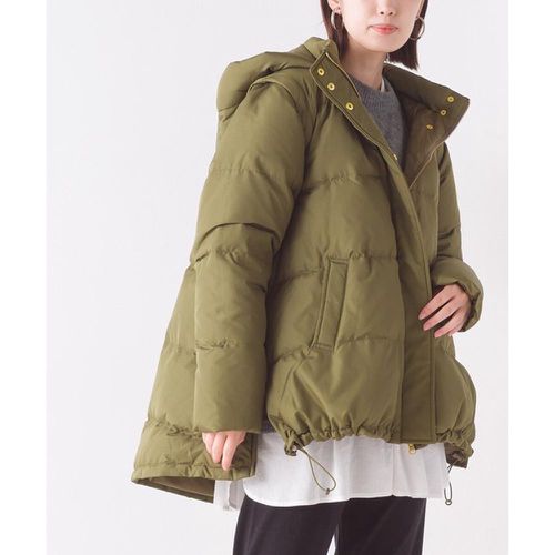 日本OMNES - 90%羽絨修身抽繩連帽羽絨外套-袖可拆-軍綠｜媽咪愛