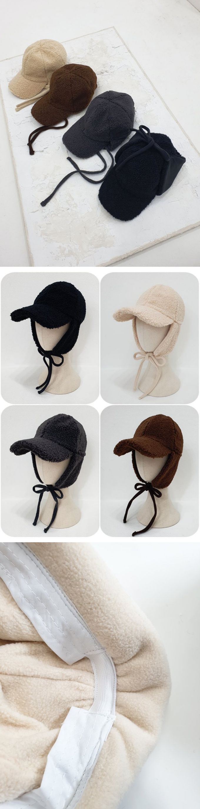 韓國 MAY - 羊羔絨毛護耳綁帶鴨舌帽-咖啡