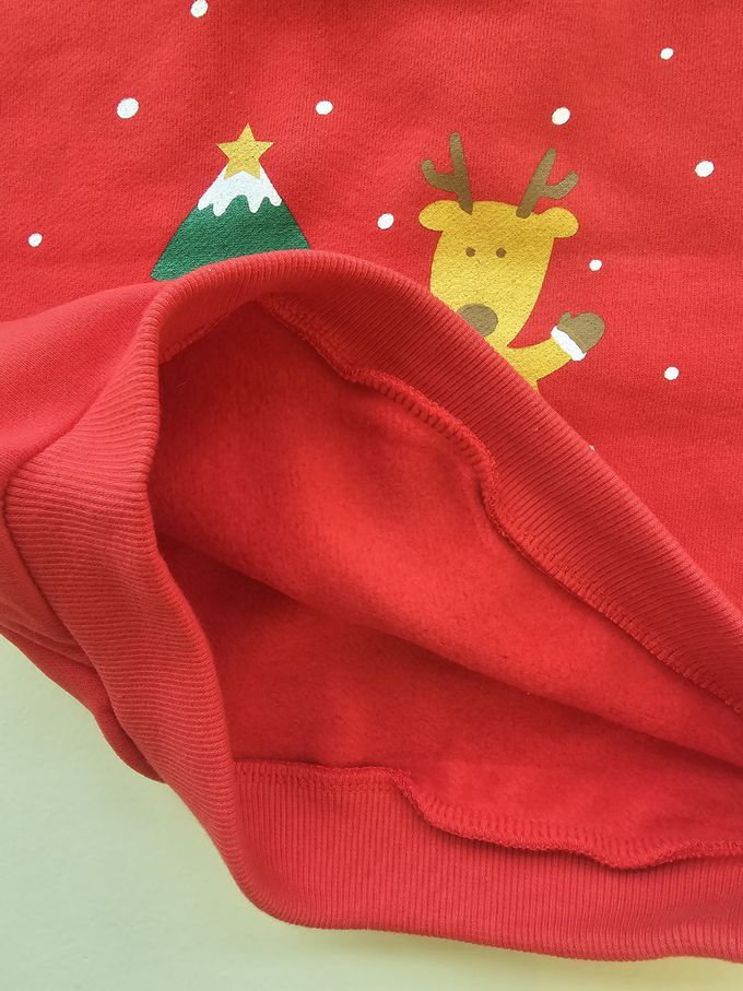 韓國 First Blue - (內磨毛)慶祝聖誕節長袖大學T-馴鹿與樹-紅