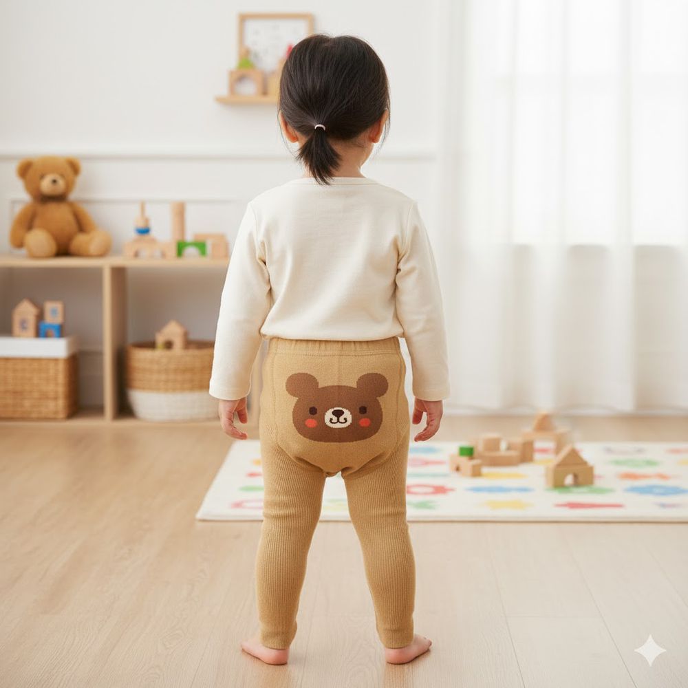 針織內搭褲-動物-淺卡其色