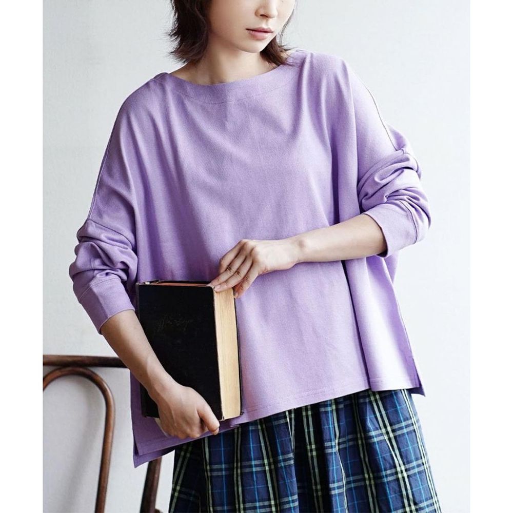 日本 zootie - 抗油污 100%棉船型領長袖上衣-丁香紫