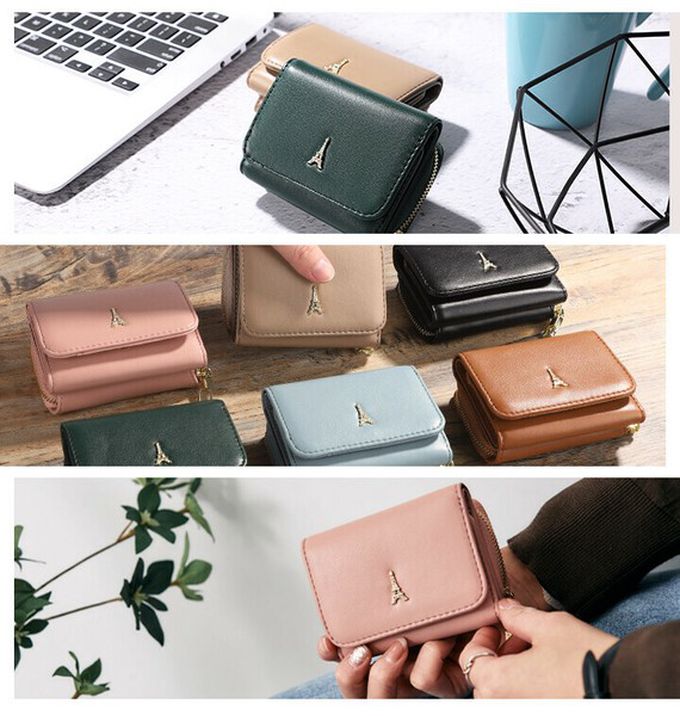 日本 LIZDAYS - 巴黎鐵塔三折輕巧迷你短夾-焦糖棕