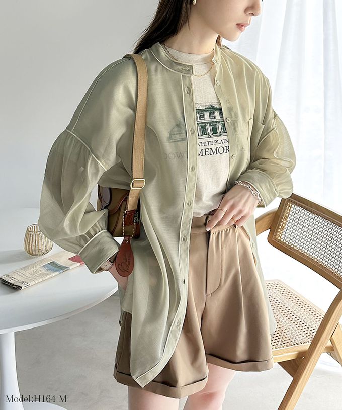 日本 Classical Elf - 優雅滾邊透膚感長袖襯衫-咖啡